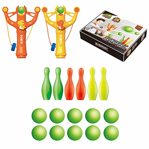 Okima Dinosaur Shooting Toy for Kids, Catapult Game with 10 Soft Foam Balls & 6 Bowling Toys,Novelty Shooting Slingshots Toys for Party, Camping and Outdoor,469-1