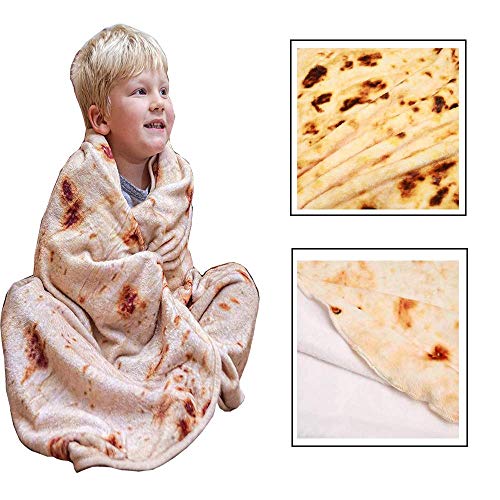 GZGZADMC Burrito Tortilla Blanket, Perfectly Round Novelty Food Wrap Blanket Creative Food Flour Throw, Gifts for Mum, Comfort Wearable Blanket for Bed & Sofa