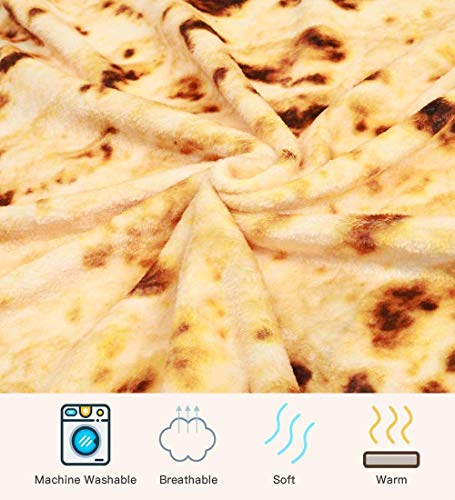 GZGZADMC Burrito Tortilla Blanket, Perfectly Round Novelty Food Wrap Blanket Creative Food Flour Throw, Gifts for Mum, Comfort Wearable Blanket for Bed & Sofa