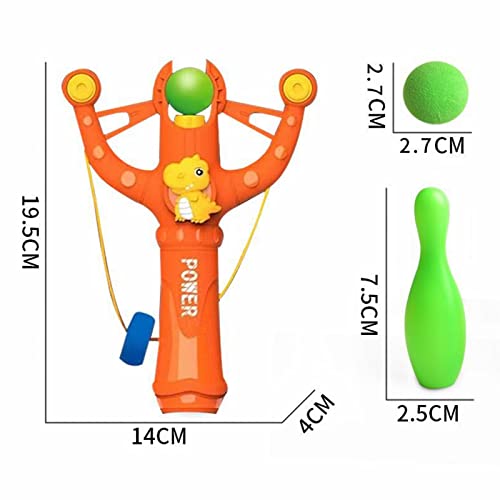 Okima Dinosaur Shooting Toy for Kids, Catapult Game with 10 Soft Foam Balls & 6 Bowling Toys,Novelty Shooting Slingshots Toys for Party, Camping and Outdoor,469-1