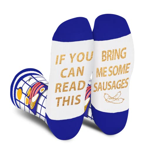 Funny Socks for Men Women Dad MomTeenage Boys-If You Can Read This Bring Me Sausages Lovers Novelty Fun Crew Crazy Funky Cute Cotton Food Socks Fathers Day Valentines Gifts Christmas Stocking Fillers