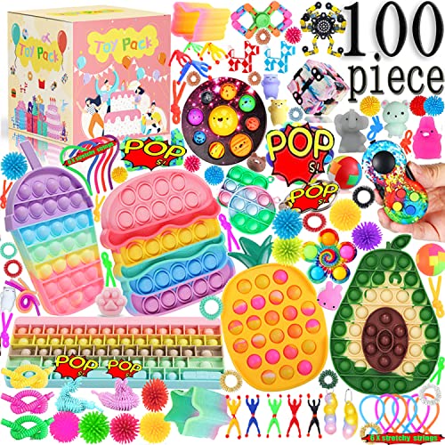 100Pcs TIK Tok Fidget Toys Pack Sensory Fidget Toys Push Bubble Pop Toy Stress Anxiety Relief Toys Set for ADD OCD Autistic Children Adults Anxiety Autism (FIDGET PACK E)