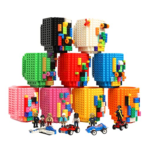 Build-on Brick Coffee Mug, Funny DIY Novelty Cup with Building Blocks Creative Gift for Kids Men Women Xmas Birthday (Green)