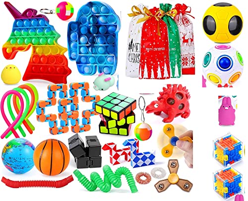 Christmas Fidget Toy Pop Set, set Sensory Fidget Toys Pack, Simple Dimple Pop Fidget Box, Surprise Gifts Boxes Xmas Party Favour (A)