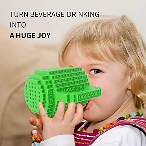 Build-on Brick Coffee Mug, Funny DIY Novelty Cup with Building Blocks Creative Gift for Kids Men Women Xmas Birthday (Green)