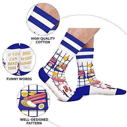 Funny Socks for Men Women Dad MomTeenage Boys-If You Can Read This Bring Me Sausages Lovers Novelty Fun Crew Crazy Funky Cute Cotton Food Socks Fathers Day Valentines Gifts Christmas Stocking Fillers