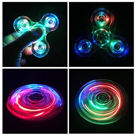 IREENUO Crystal Led Light Fidget Spinner Toy Hand Tri Spinner Single Finger Fast Bearings Anxiety Relief EDC Toys for Children and Adults (Crystal-White)