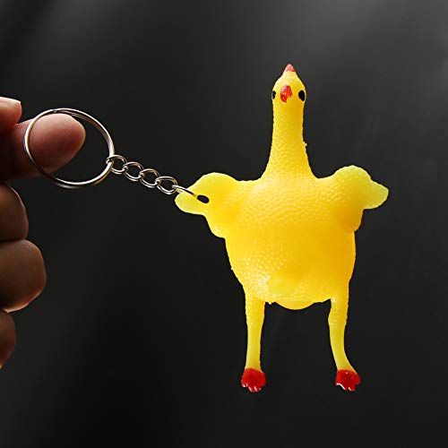 Eqxinfeng Squeeze Chicken Laying Egg Keychain,Stress Relief Vent Tricky Toys Gag Gift,Chicken Key Chain Keyring Bag Wallet Pendant