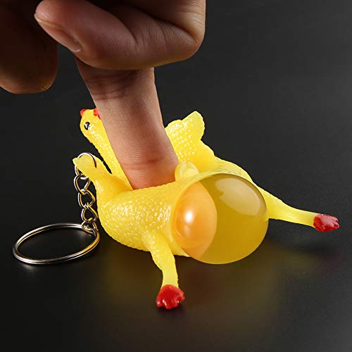 Eqxinfeng Squeeze Chicken Laying Egg Keychain,Stress Relief Vent Tricky Toys Gag Gift,Chicken Key Chain Keyring Bag Wallet Pendant