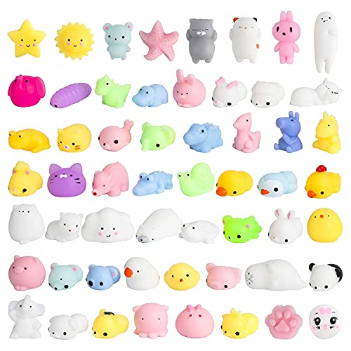 Mini Animal Squishy Pack - 40 Pieces Random Mochi Squishies Party Favor Fidget Toys for Kids - Cute and Soft Squeezable Stress Reliever for Children -party bag toys- party bag fillers for kids