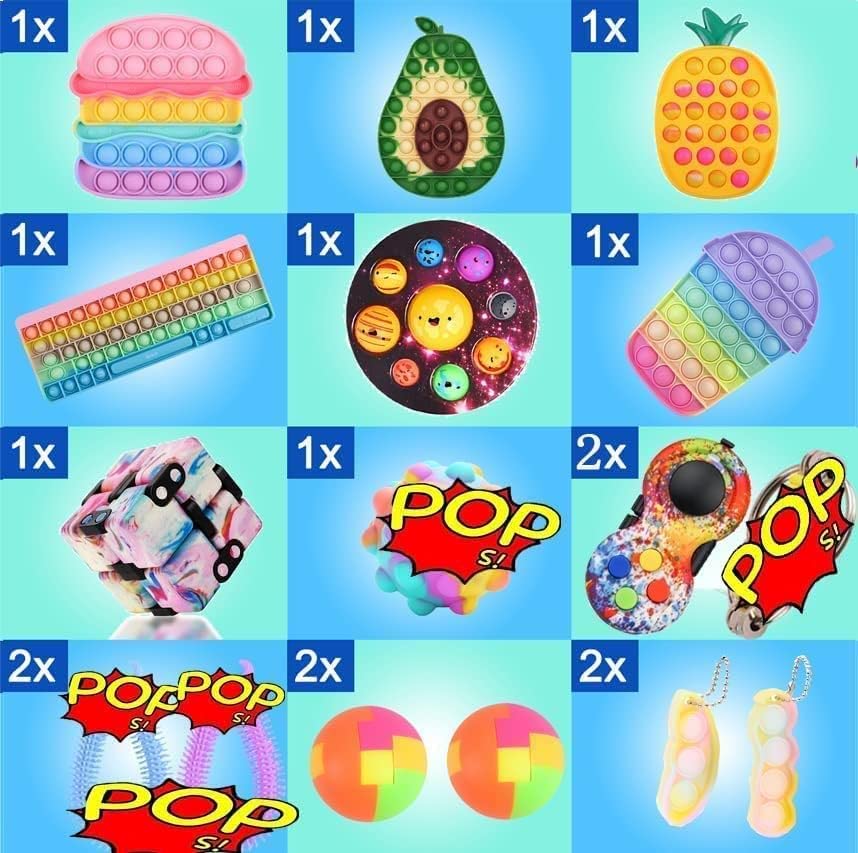 100Pcs TIK Tok Fidget Toys Pack Sensory Fidget Toys Push Bubble Pop Toy Stress Anxiety Relief Toys Set for ADD OCD Autistic Children Adults Anxiety Autism (FIDGET PACK E)