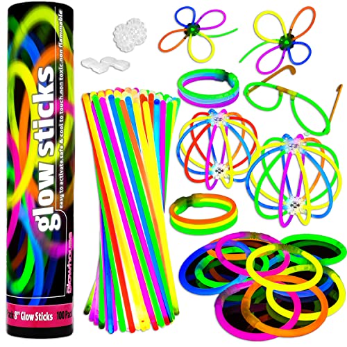 The Glowhouse UK Premium Glow Sticks for Kids Adults Bulk 205 Pcs Party Pack inc Glow Glasses kit and Connectors for Bracelets and Necklaces. Mixed Bright Long Lasting Glowsticks UK