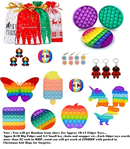 Christmas Fidget Toy Pop Set, set Sensory Fidget Toys Pack, Simple Dimple Pop Fidget Box, Surprise Gifts Boxes Xmas Party Favour (A)