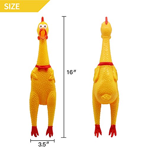 NOVELTY PLACE Extra Load Squawking Chicken Dog Toys - Large 16” - Yellow Rubber Squeeze Squeaky and Screaming Chicken for Pets or kids