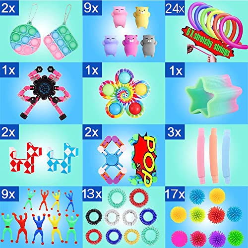 100Pcs TIK Tok Fidget Toys Pack Sensory Fidget Toys Push Bubble Pop Toy Stress Anxiety Relief Toys Set for ADD OCD Autistic Children Adults Anxiety Autism (FIDGET PACK E)