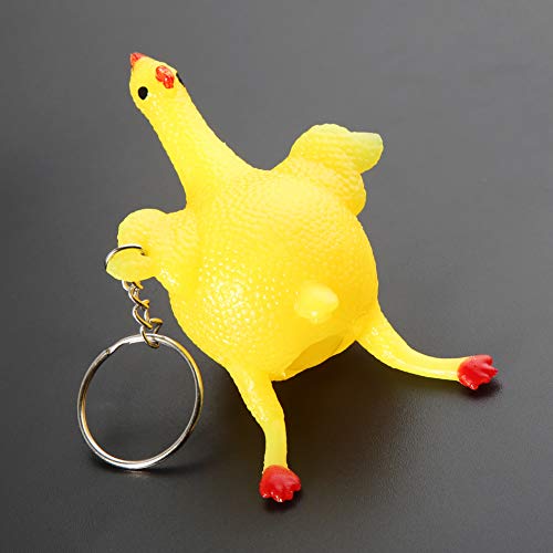 Eqxinfeng Squeeze Chicken Laying Egg Keychain,Stress Relief Vent Tricky Toys Gag Gift,Chicken Key Chain Keyring Bag Wallet Pendant