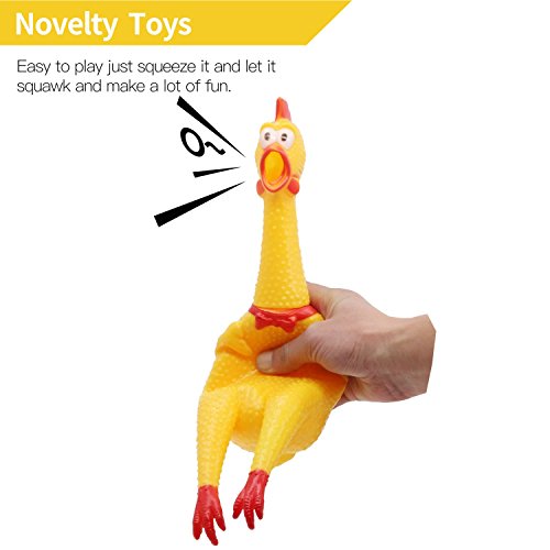 NOVELTY PLACE Extra Load Squawking Chicken Dog Toys - Large 16” - Yellow Rubber Squeeze Squeaky and Screaming Chicken for Pets or kids
