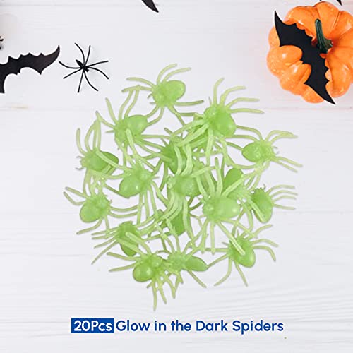 1ABOVE Glow in the Dark Spiders 20pcs Spider Party Pack Halloween Insects Trick or Treat Party Favours Loot Bag Fillers Novelty Gag Gift Scary Pranks Halloween Decorations (1)