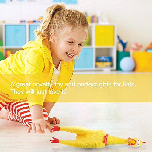 NOVELTY PLACE Extra Load Squawking Chicken Dog Toys - Large 16” - Yellow Rubber Squeeze Squeaky and Screaming Chicken for Pets or kids