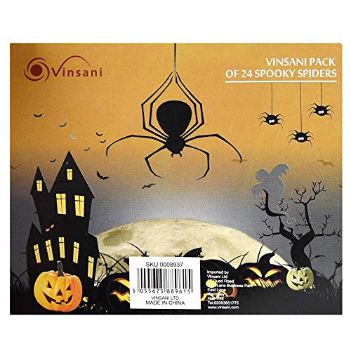 Vinsani® Pack of 24 Spooky Black Realistic Plastic Spiders 4.5cm Halloween Party Fake Props Novelty Fun Decorations Prank Joke Scary Spider Haunted Décor Kids Toy Outdoor Insects