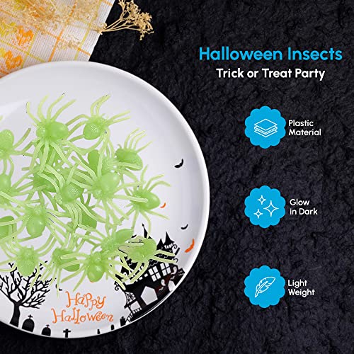 1ABOVE Glow in the Dark Spiders 20pcs Spider Party Pack Halloween Insects Trick or Treat Party Favours Loot Bag Fillers Novelty Gag Gift Scary Pranks Halloween Decorations (1)