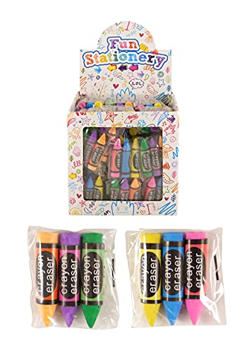 HENBRANDT 6 x Crayon Erasers 3pc Novelty Rubber Set (18pc Total) for Party Bag Fillers Lucky Dip Class Gifts Stationery Supplies Kids Stationery for Girls and Boys