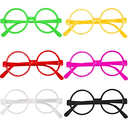 BOZILY 6 Pcs Kids Children Plastic Wizard Glasses No Lenses Glasses for Kids Lensless Dressup Glasses Round Novelty Glasses Wizard Round Glasses Frame for Kids Adult Fancy Dress Costume Cosplay Party