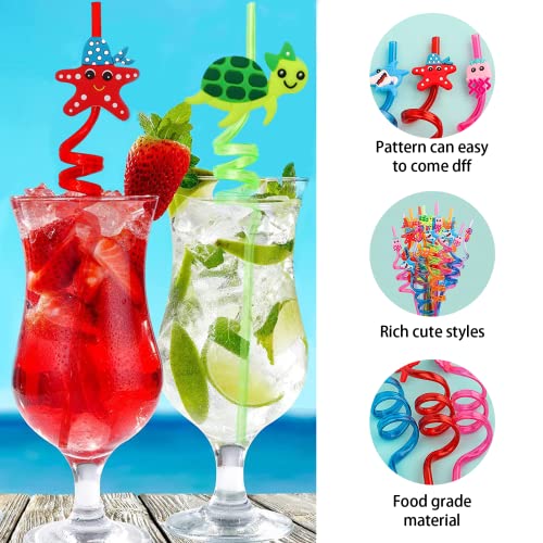 Reusable Drinking Straws Party Straws，Curly Hard Plastic Straws，Kids Novelty Birthday Party Decorations Cartoon Straws Supplies Family Reunion Party Favors - Pack of 8