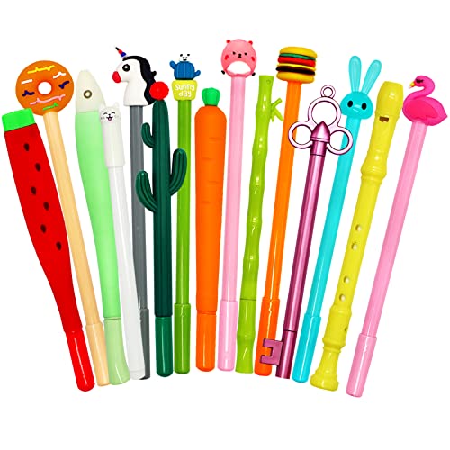Yeelua 15Pcs Cute Cartoon Gel Pens, Writing Pens, Novelty Pen for Kids, Kawaii Fun Pen for Girls, 0.5mm Fine Handwriting Pen for Birthday Present School Prize Student Gift