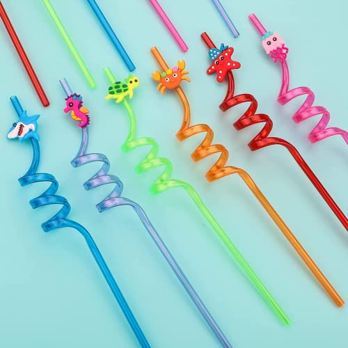 Reusable Drinking Straws Party Straws，Curly Hard Plastic Straws，Kids Novelty Birthday Party Decorations Cartoon Straws Supplies Family Reunion Party Favors - Pack of 8