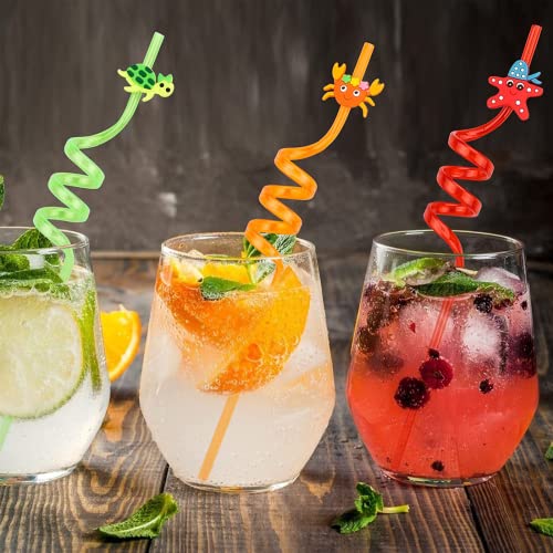 Reusable Drinking Straws Party Straws，Curly Hard Plastic Straws，Kids Novelty Birthday Party Decorations Cartoon Straws Supplies Family Reunion Party Favors - Pack of 8