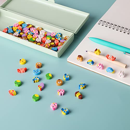Cobee Mini Erasers for Kids, 100 Pieces Cute Animal Pencil Eraser Mini Pencil Erasers Novelty Erasers for Party Favors School Homework Rewards Gift (Animal Shape)