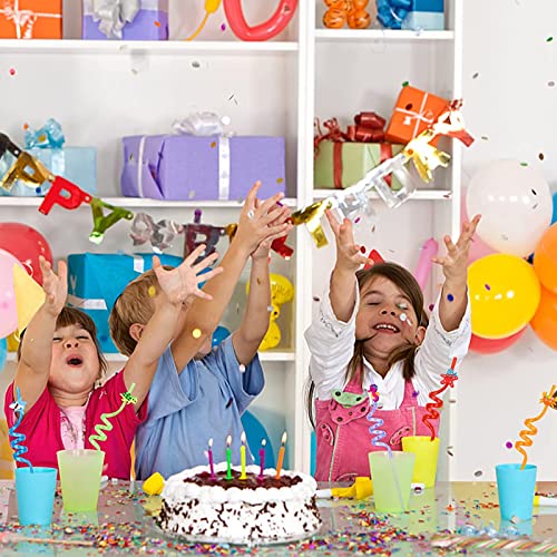 Reusable Drinking Straws Party Straws，Curly Hard Plastic Straws，Kids Novelty Birthday Party Decorations Cartoon Straws Supplies Family Reunion Party Favors - Pack of 8