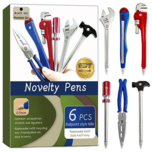 Jancosta Novelty Tool Pens Set Writing Ink Ballpoint Pen for School Office Student Supplies Gift Kid Toy (6 Pcs)