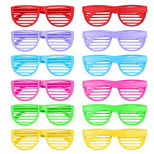 NA NA 12Pcs Shutter Shading Glasses Children Party Bag Fillers Kids Shutter Shades Glasses Sunglasses Novelty Fancy Dress Costume for Hawaiian Beach Photo Props Costum (Random Color) 12.3x12.3x4