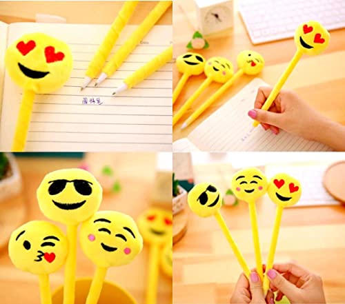 WAIZHIUA 24Pcs Novelty Emoticon Pen Cute Plush Emoticon Ballpoint Pen Stationery Gift for Kids Children Birthday Party Bag Filler Party Favour