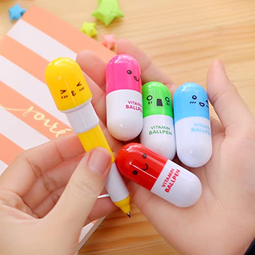 JZK 60 x Novelty mini retractable ballpoint pens with cute emoticon for kids cute biro pen stationery gift for girls children birthday party bag filler party favour