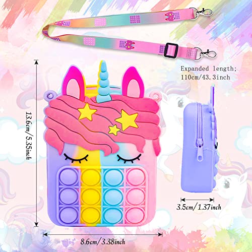 hirsrian Pop Fidget Bag Toy, Rainbow Fashion Shoulder for Girl Popping it Squeeze Toy Relieve Stress Kids and Adults(unicorn)