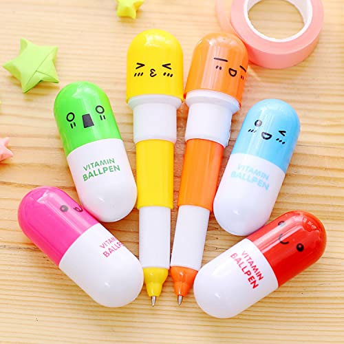 JZK 60 x Novelty mini retractable ballpoint pens with cute emoticon for kids cute biro pen stationery gift for girls children birthday party bag filler party favour