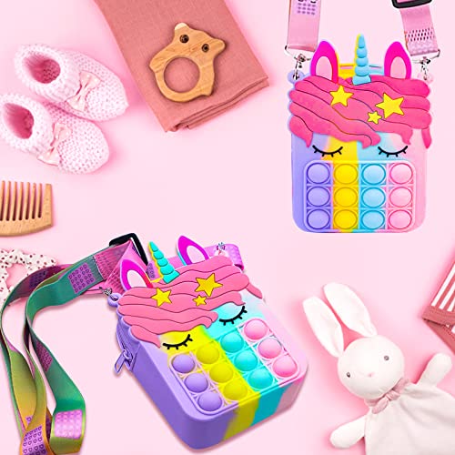 hirsrian Pop Fidget Bag Toy, Rainbow Fashion Shoulder for Girl Popping it Squeeze Toy Relieve Stress Kids and Adults(unicorn)