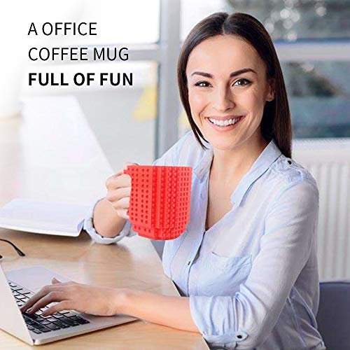 Lumsburry Build-on Brick Coffee Mug, Funny DIY Novelty Cup with Building Blocks Creative Gift for Kids Men Women Xmas Birthday (Red)