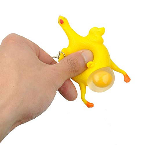 TOSSPER 1 Pcs Novelty Halloween Funny Gadgets Toys Vent Chicken Egg Laying Hens Crowded Stress Ball Keychain Kids Toys