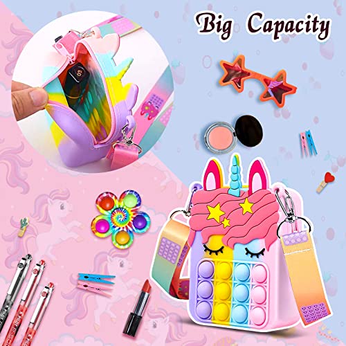 hirsrian Pop Fidget Bag Toy, Rainbow Fashion Shoulder for Girl Popping it Squeeze Toy Relieve Stress Kids and Adults(unicorn)