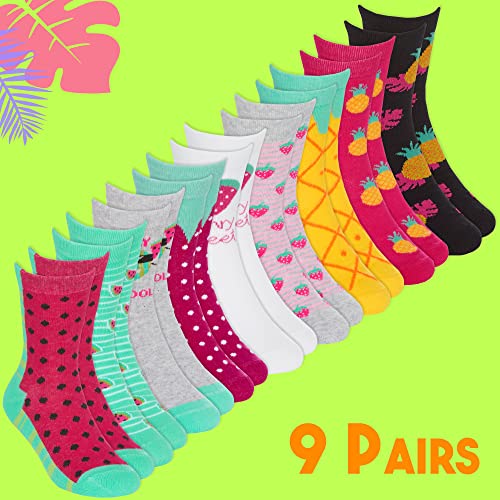 Metzuyan Kids Girls Cotton Rich Novelty Socks Crew Socks Fruity Funky Socks Watermelon Pinapple Strawberry 9-12