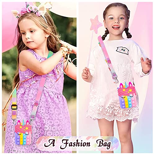 hirsrian Pop Fidget Bag Toy, Rainbow Fashion Shoulder for Girl Popping it Squeeze Toy Relieve Stress Kids and Adults(unicorn)