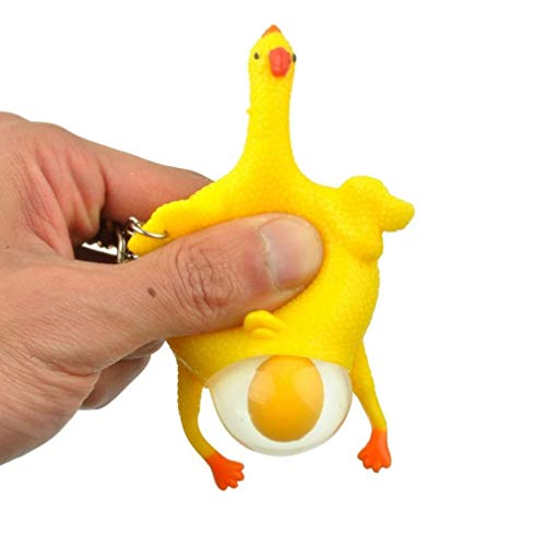 TOSSPER 1 Pcs Novelty Halloween Funny Gadgets Toys Vent Chicken Egg Laying Hens Crowded Stress Ball Keychain Kids Toys