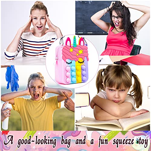 hirsrian Pop Fidget Bag Toy, Rainbow Fashion Shoulder for Girl Popping it Squeeze Toy Relieve Stress Kids and Adults(unicorn)