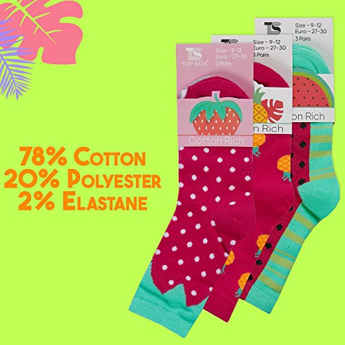 Metzuyan Kids Girls Cotton Rich Novelty Socks Crew Socks Fruity Funky Socks Watermelon Pinapple Strawberry 9-12
