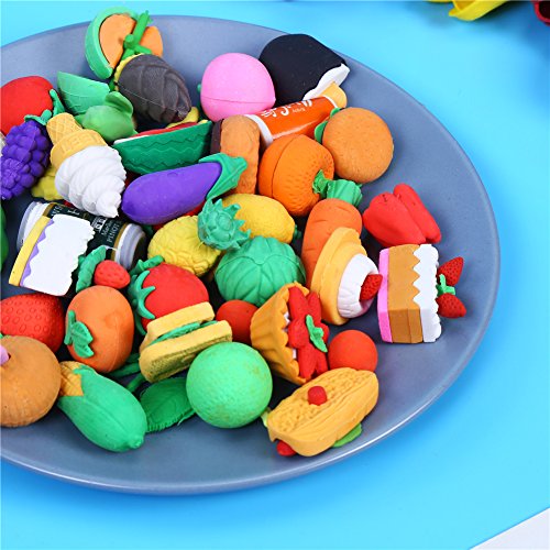 LOKIPA 40 Novelty Food Pencil Rubber Erasers Party Fruit Vegetable Erasers for Kid Party Bag Filler