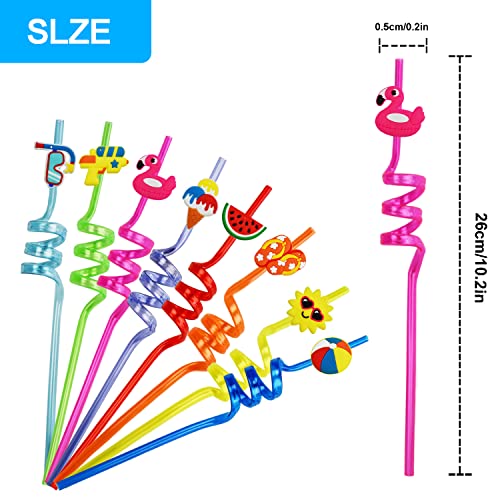 Ynaice 8 Pieces Reusable Drinking Straws Plastic Novelty Straws Beach Pool Curly Straws Summer Party Straws for Adults Kids Birthday Party Favors Decorations Pool Party Supplies